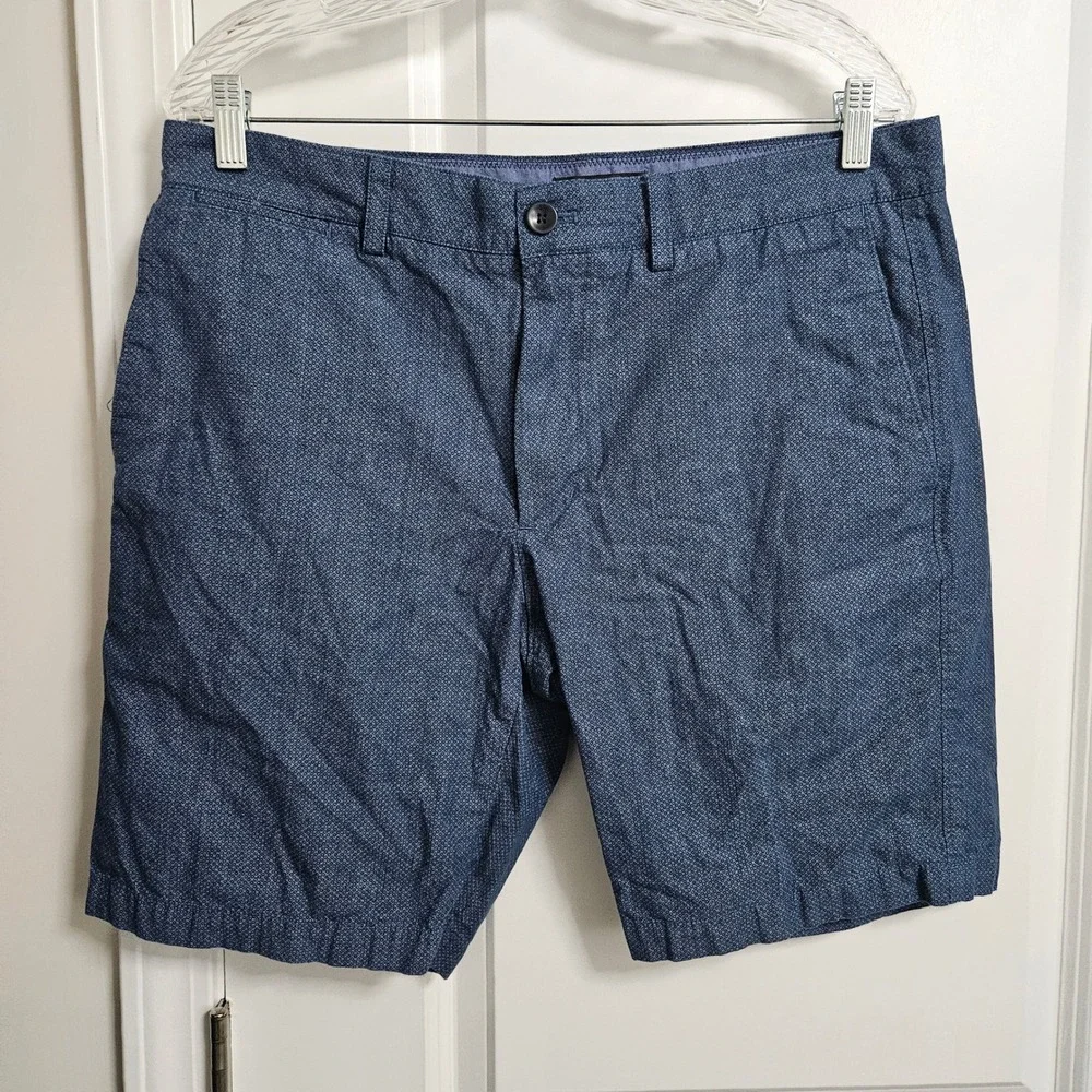 Banana Republic Shorts Mens 33 Blue Aiden Short Slim Fit Micro Pattern Cotton